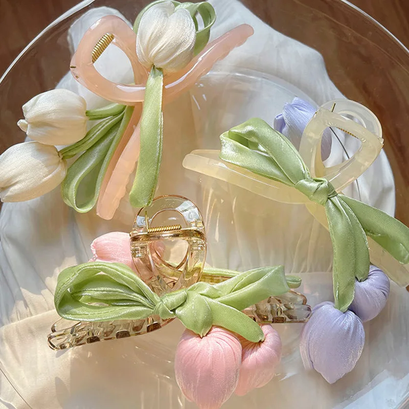 Stoff Mesh Tulpe Blumen Haarnadel Frauen High-end-Temperament Haar Krallen Modische Kratzen Haar Zubehör Großhandel Image