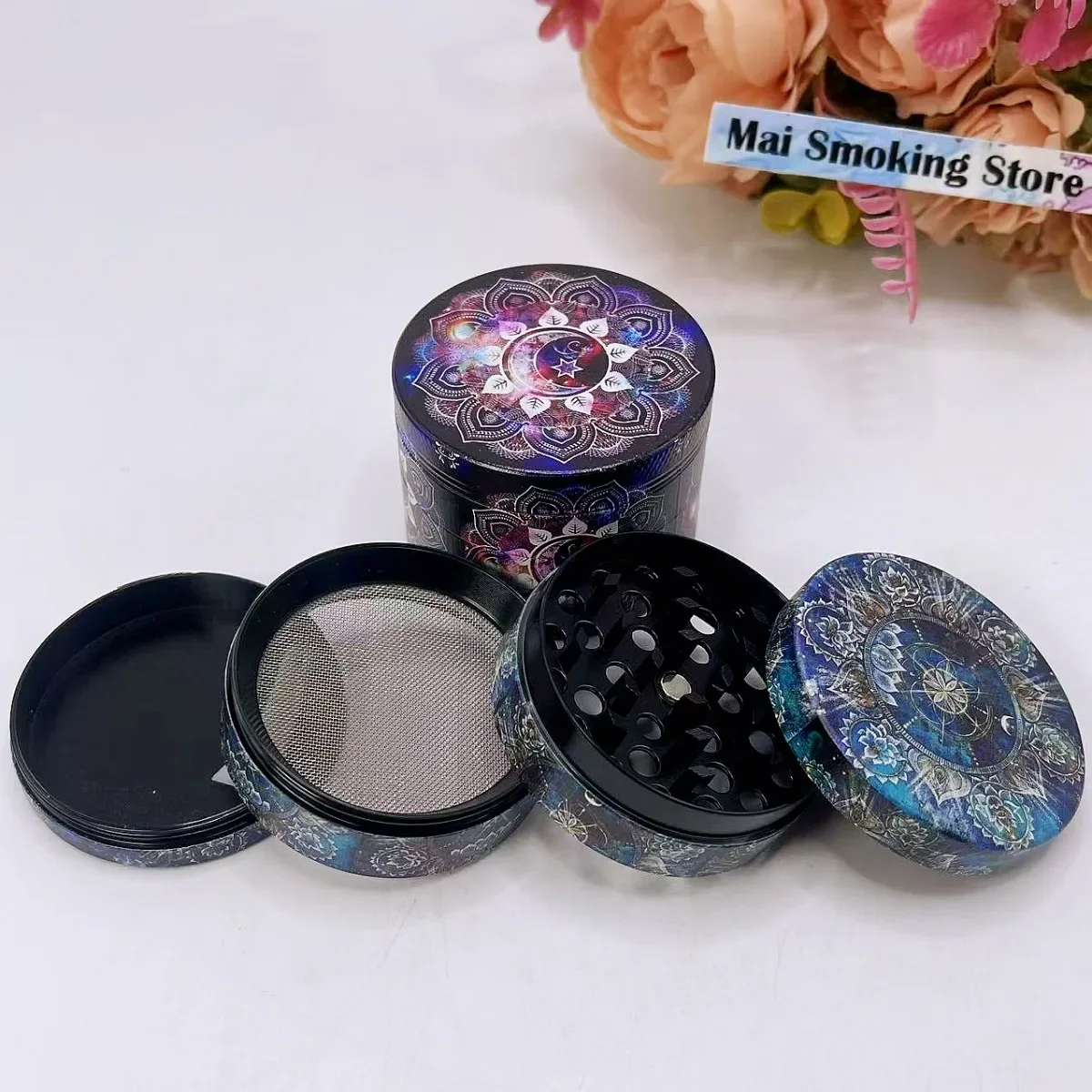 2 zoll Kaleidoskop Kräutermühle 4-schicht Manuelle Gewürzmühle Pfeffer Salz Mörtel Metall Gras Rohtabaksmühle Rauchen Zubehör Image