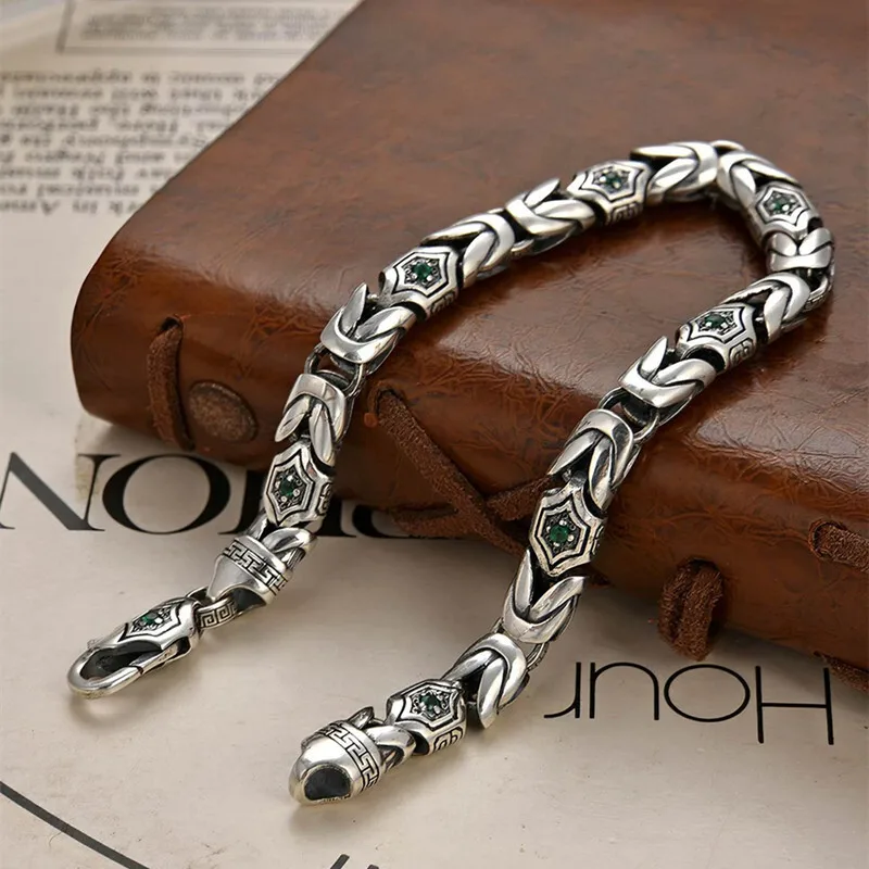 925 Sterling Silber 7 mm gravierte Gliederkette Herrenarmband CZ Hiphop Punk trendiger personalisierter Armreif männliches Geschenk 18/19/20/21/22 cm