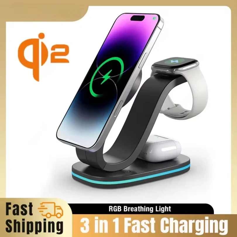 qi2 3-in-1 magnetisches kabelloses Ladegerät Dock für Magsafe iPhone 16 15 14 13 12 Apple Watch 9/8/7/6/5/4 AirPods Pro 2 Schnellladung Image