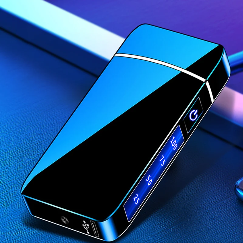 Neues elektrisches, winddichtes Metallfeuerzeug, Doppelbogen, flammenloses Plasma, wiederaufladbares USB-Feuerzeug, LED-Leistungsanzeige, Touch-Feuerzeuge, Geschenk Image