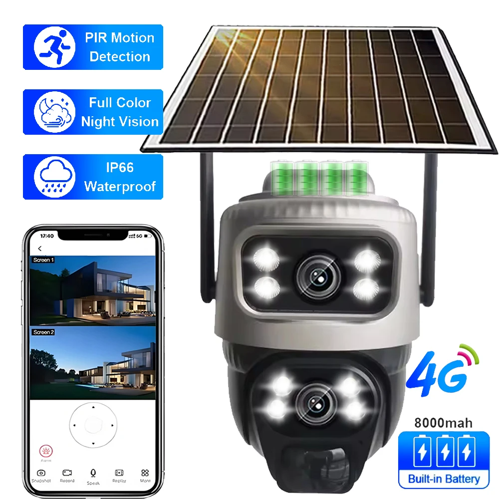 V380 Pro Dual Lens Solar Kamera 4G SIM Karte Drahtlose IP CCTV Kamera Im Freien Wasserdichte Smart Home Sicherheit Schutz 360 drehen Image