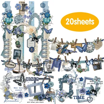 20 Stück Schmetterlingsherz-blaue Thema-Aufkleber für Notizbücher, Wasserflaschen, handgefertigte Sammelalben, Postkarten, Gepäck, Party-Aufkleber Image