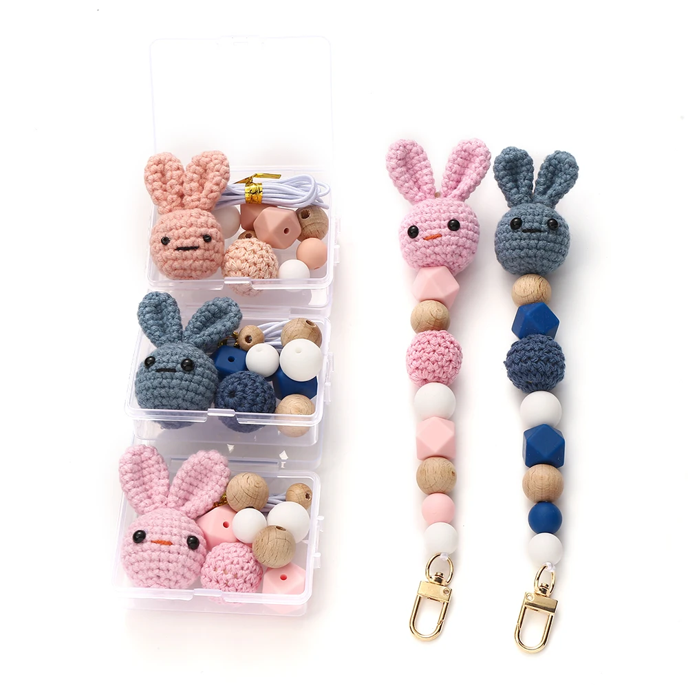 Food Grade Baby Schnuller Kette, Der Set Box Weben Kaninchen Silikon Holz Perlen Für DIY Baby Beißring Pflege Kauen Schnuller Kette Image
