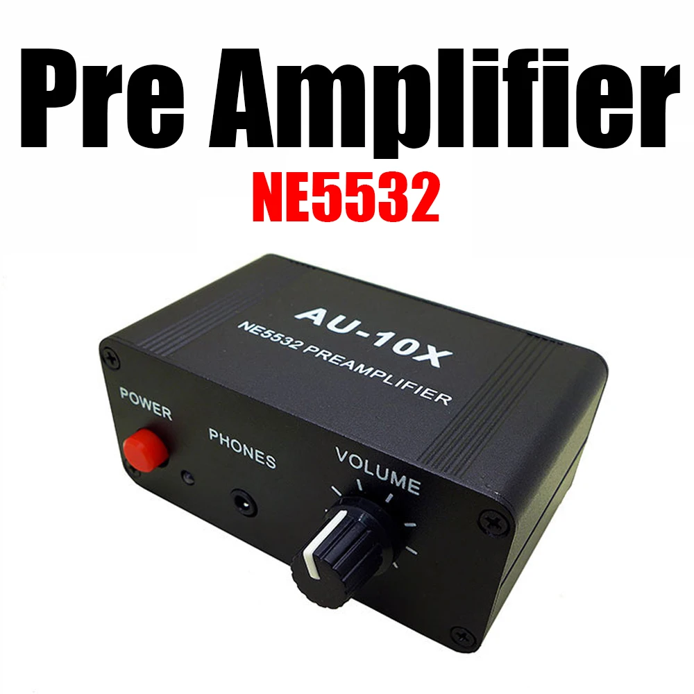 NE5532 Preamplifier Music Audio Signal Pre Amp Amplifier 20dB Gain RCA 3.5MM Headphone Phone Sound Volume Control DC 12V