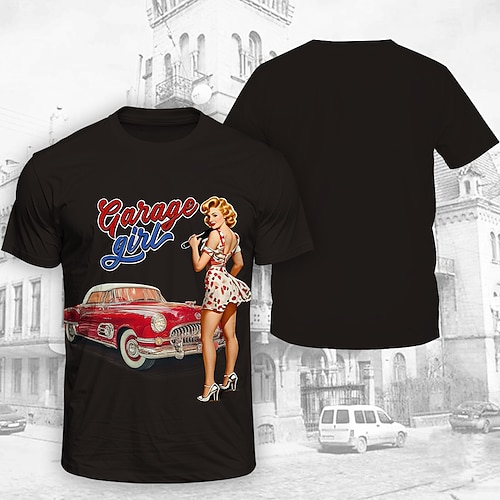 T-Shirt Retro Poster Retro-Mädchen 1950er Retro Vintage T-Shirt Ärmel Grafik für Herren Erwachsene 3D-Druck für Maskerade Täglich Urlaub Party Image
