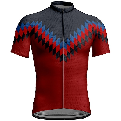 Herren Radtrikot Geometrisch Kurzarm Fahhrad T-Shirt Trikot mit 3 Gesäßtaschen Mountainbike MTB Schnelltrocknend Anatomisches Design Feuchtigkeitsableitend Atmungsaktiv Sport Gelb Rot Blau Bekleidung Image