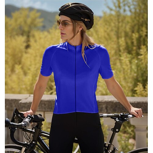 Damen Radtrikot Einfarbig Grafik Kurzarm Fahhrad Trikot Oberteil mit 3 Gesäßtaschen Sonnenschutz UV-beständig Schnelltrocknend Reflektierende Streifen Sport Weinrot Weiß Armeegrün Bekleidung Image