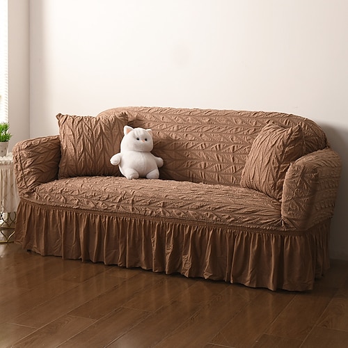 Sofabezug, mit Armlehnen, dehnbar, Rüschen, Sofabezug, nordisch, einfach aufhängen, elastisch, Spannbezug, dehnbar, einfache Montage, waschbar Image