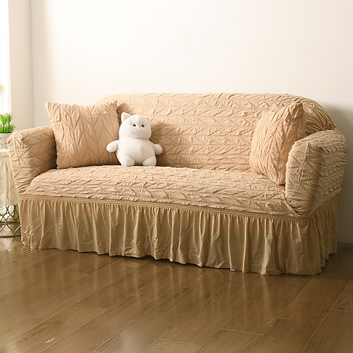 Sofabezug, mit Armlehnen, dehnbar, Rüschen, Sofabezug, nordisch, einfach aufhängen, elastisch, Spannbezug, dehnbar, einfache Montage, waschbar Image