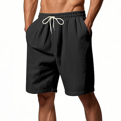 Herren Shorts Freizeitshorts Cordshorts Kordelzug Elastischer Bund Gerader Schnitt Einfach Komfort Feuchtigkeitsableitend Knielang Sport im Freien Täglich Ferien Mode Klassicher Stil Schwarz Weiß Image