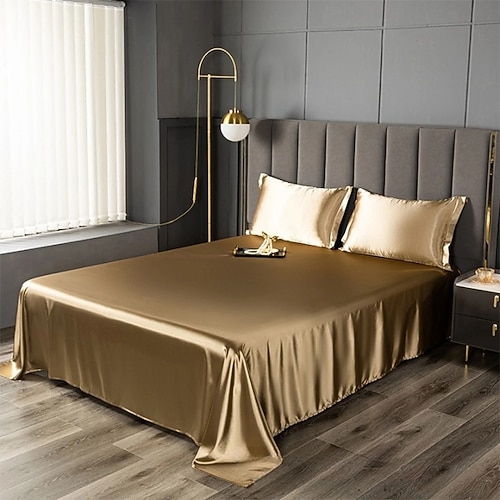 Eis-Seide Bettlaken Einzelstück Satin Stoff Kühler Seidenbettlaken Imitationsseiden Bettlaken Kissenbezug Drei-teilige Set Image