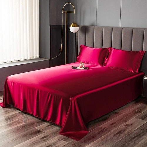 Eis-Seide Bettlaken Einzelstück Satin Stoff Kühler Seidenbettlaken Imitationsseiden Bettlaken Kissenbezug Drei-teilige Set Image