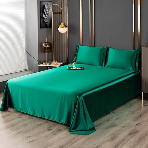 Eis-Seide Bettlaken Einzelstück Satin Stoff Kühler Seidenbettlaken Imitationsseiden Bettlaken Kissenbezug Drei-teilige Set Image