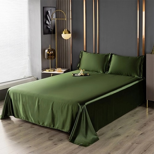 Eis-Seide Bettlaken Einzelstück Satin Stoff Kühler Seidenbettlaken Imitationsseiden Bettlaken Kissenbezug Drei-teilige Set Image