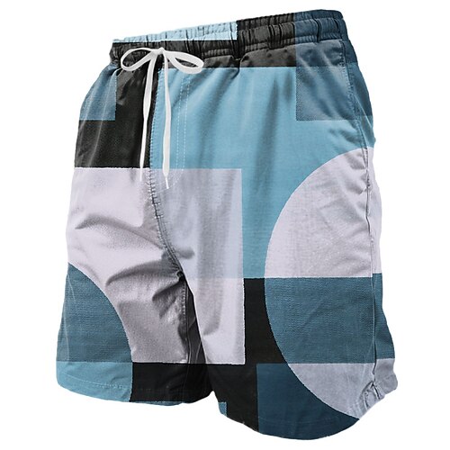 Herren Geometrisch Farbblock Karo / Karomuster Badeshorts Boardshorts Mittlere Taille Streetwear Hawaiianisch Strandurlaub Seitentaschen Netzfutter Elastischer Kordelzug in der Taille Designer Image