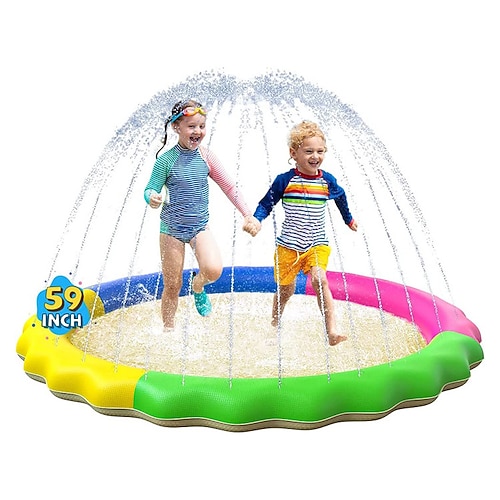 68 Zoll große Wasserspielmatte für den Außenbereich, mehrfarbiges Meereslebewesen-Design, strapazierfähiges PVC-Spritzpad mit Sprinklerfunktionen, rutschfest aufblasbar, ideal für Rasen und Garten, Image