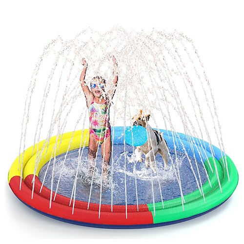 68 Zoll große Wasserspielmatte für den Außenbereich, mehrfarbiges Meereslebewesen-Design, strapazierfähiges PVC-Spritzpad mit Sprinklerfunktionen, rutschfest aufblasbar, ideal für Rasen und Garten,