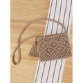 Handgewebte Boho-Umhängetasche für Damen – Vintage-Makramee-Schultertasche mit Quaste für Strandurlaube und lässige Outfits, Farbe Schwarz, Weiß, Rosa