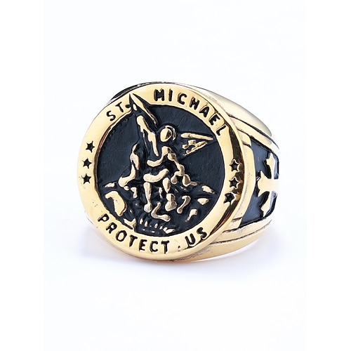 St. Michael-Schutzring für Männer – religiöser Siegelring aus Edelstahl, katholischer Vintage-Schmuck für Glauben, Schutz und den Alltag Image