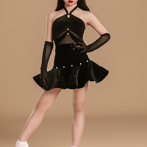 Kinder-Tanzbekleidung Röcke Perlen Mädchen Leistung Alltagskleidung Ärmellos Hoch Samt Image