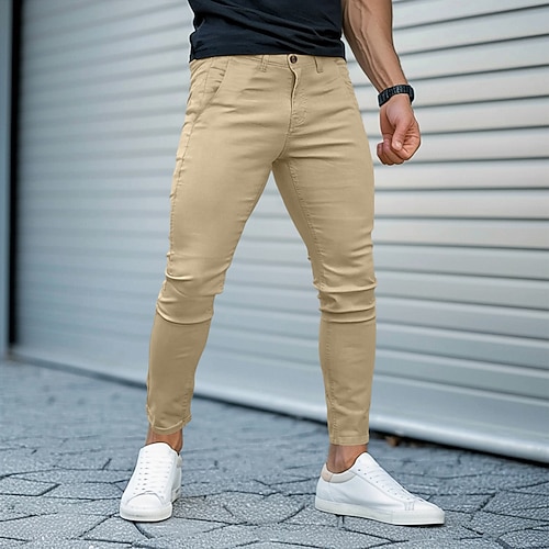 Herren Hose Chinos Sommerhose Freizeithose Fronttasche Einfach Komfort Atmungsaktiv Lässig Täglich Ferien Urlaub Mode Kürbis Schwarz Image