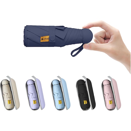 Mini-Reisesonnenschirm für die Handtasche mit Etui, klein, kompakt, UV-Sonnenschutz, leicht, winziger Taschenschirm für Damen, Kinder und Herren