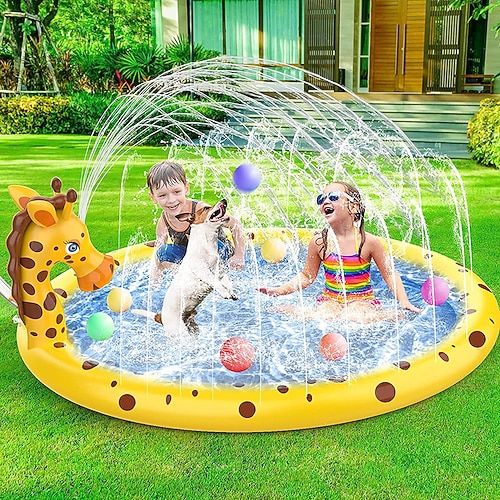 68 Zoll große Wasserspielmatte für den Außenbereich, mehrfarbiges Meereslebewesen-Design, strapazierfähiges PVC-Spritzpad mit Sprinklerfunktionen, rutschfest aufblasbar, ideal für Rasen und Garten, Image