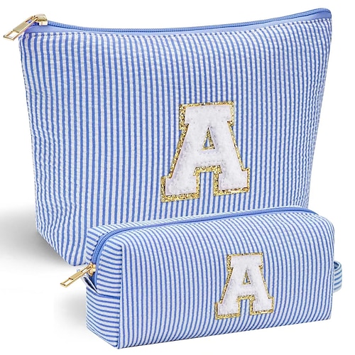2 Stück personalisierte Make-up-Taschen mit Initialen für Frauen, Kosmetiktasche für Reise-Kulturbeutel, Muttertagsgeschenk für Mama, wichtige Geschenke für Mädchen, Geschenke für Teenager-Mädchen, Image