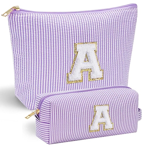 2 Stück personalisierte Make-up-Taschen mit Initialen für Frauen, Kosmetiktasche für Reise-Kulturbeutel, Muttertagsgeschenk für Mama, wichtige Geschenke für Mädchen, Geschenke für Teenager-Mädchen, Image