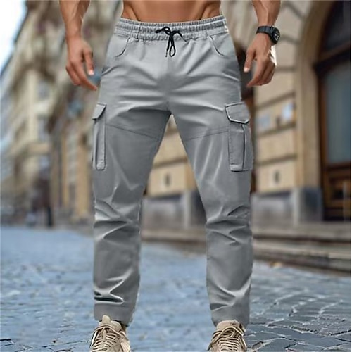 Herren Cargo-Hosen Hose Kordelzug Mehrere Taschen Klappentasche Einfach tragbar Outdoor Täglich Campen und Wandern Mode Klassisch Armeegrün Schwarz Image