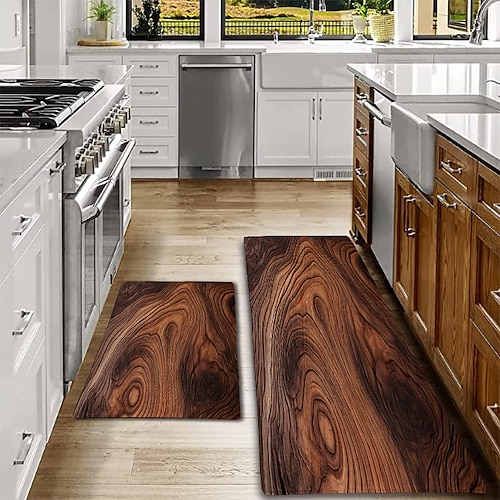 Küchenmatte mit Holzstruktur, Flurteppiche, waschbar, für Schlafzimmer, Wohnzimmer, Küche, Badezimmer, rutschfeste Fußmatten Image