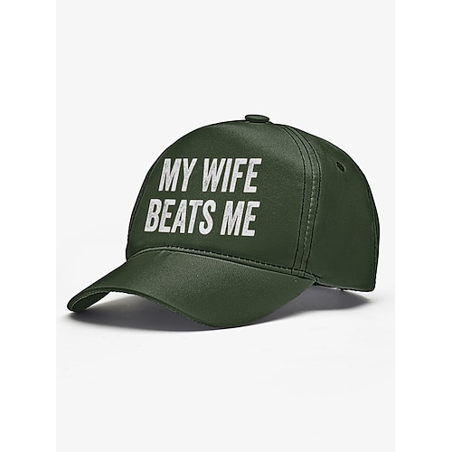 Baseballkappe im Distressed-Look für Herren, humorvoller „My Wife Beats Me"-Aufdruck – witziges Design, verstellbare Snapback-Kappe, lässiger Streetstyle, geeignet für Outdoor-, Reise- oder Sommeraktivitäten Image