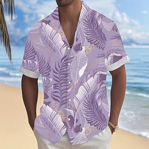 Herren Kokospalme Tropische Pflanzen Hemd Sommer Hawaiihemd Knopfhemd Kurzarm Hawaiianisch Urlaub Ferien Strandbekleidung Sommer Frühling Umlegekragen 3D-Druck Hemden mit Kragen Eine Tasche vorne Image