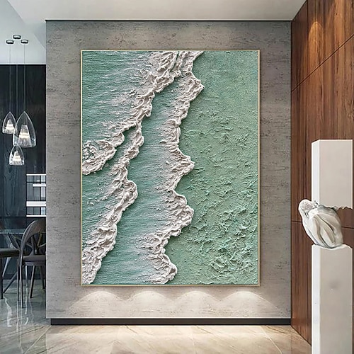 handgefertigtes Ölgemälde auf Leinwand, Wandkunst, Dekoration, schwarz-weiß, einfache abstrakte Wellenstruktur für die Inneneinrichtung, aufgespannter Rahmen, hängendes Gemälde/gerolltes rahmenloses, Image