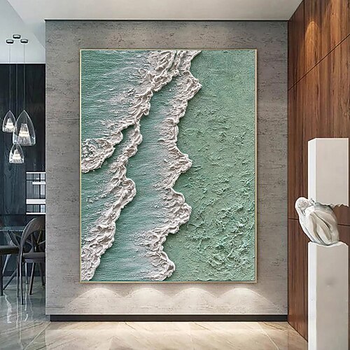 handgefertigtes Ölgemälde auf Leinwand, Wandkunst, Dekoration, schwarz-weiß, einfache abstrakte Wellenstruktur für die Inneneinrichtung, aufgespannter Rahmen, hängendes Gemälde/gerolltes rahmenloses, Image