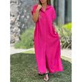 Damen Maxi Kleid Sonnenkleid Sommer Kleid Lässig Alltag Feiertag Leinenähnlich Strand Reguläre Passform Einfarbig Kurzärmelig Hoher Hals Rosa Blau Orange Grün Sommer