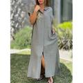 Damen Maxi Kleid Sonnenkleid Sommer Kleid Lässig Alltag Feiertag Leinenähnlich Strand Reguläre Passform Einfarbig Kurzärmelig Hoher Hals Rosa Blau Orange Grün Sommer