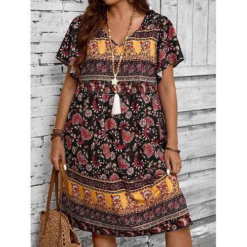 Damen Minikleid Freizeitkleid Blumenkleid Sommerkleid Boho-Kleid Mode Modern Täglich Strand Wochenende Normale Passform Blumen Kurzarm V Ausschnitt Blau Schwarz Weiß Königsblau Sommer Image