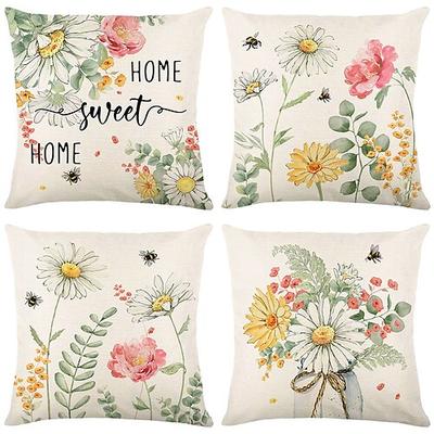 Blumen Dekorative Wurfkissenbezüge 4PC Weiche Quadratische Sofakissenhülle Kopfkissenbezug für Schlafzimmer Wohnzimmer Sofa Stuhl Image