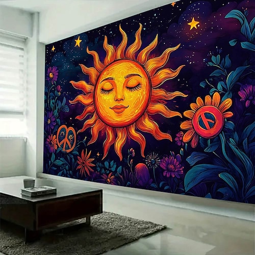 Mandala Sonne und Mond Hängetapete Wandkunst große Tapete Wandmalerei Dekor Fotohintergrund Decke Vorhang Zuhause Schlafzimmer Wohnzimmer Dekoration Image