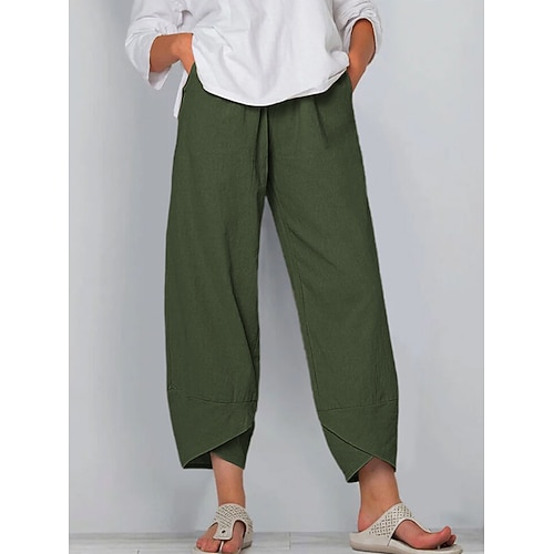 Damen Hose Sommerhose Baggy-Hosen Strandhose Urlaub Mode Basic Volle Länge Mittlere Taillenlinie Einfach Kordelzug Tasche Komfort Außenbereich Mikroelastisch Täglich Strand Ferien Grau Schwarz Wei Image