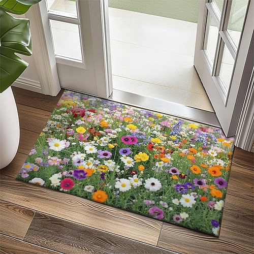 Mehrfarbige Blumen Fußmatte Küchenmatte Fußmatte Rutschfeste Teppich Ölbeständige Matte Innen-Außen Matte Schlafzimmerdekoration Badezimmermatte Eingangsteppich Image