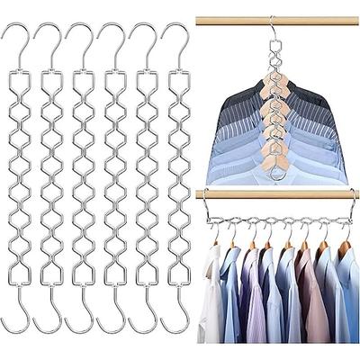 6er-Pack platzsparende Kleiderbügel, strapazierfähig, 13,6 kg Tragkraft, magischer, zusammenklappbarer Kleiderbügel-Organizer aus Metall mit 360°-Drehhaken, Schrank-Organizer, Aufbewahrung von Image