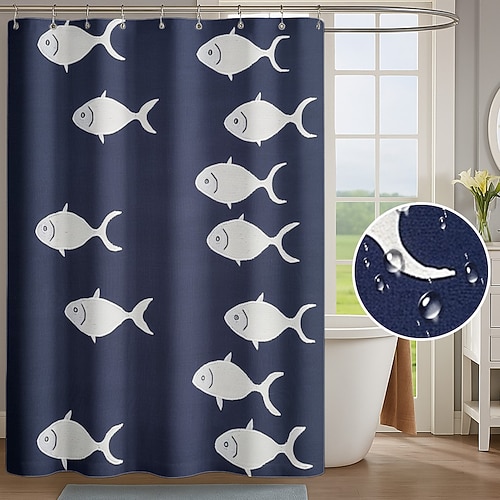 Duschvorhang mit Haken 200cm hoch duschvorhang waschbar Polyester Wasserfest Ozean Seegras Muster Badezimmerdekor Image