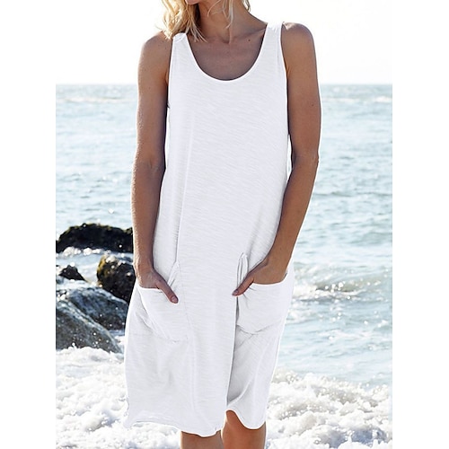 Damen Midi Kleid Freizeitkleid Tank Kleid Basis Freizeit Urlaub täglich reguläre Passform Grafik ärmellos U-Ausschnitt Schwarz Weiß Pink Himmelblau Sommer Image