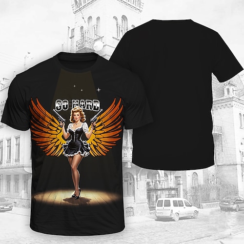 T-Shirt Retro Poster Retro-Mädchen 1950er Retro Vintage T-Shirt Ärmel Grafik für Herren Erwachsene 3D-Druck für Maskerade Täglich Urlaub Party Image