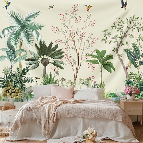 Tropische Pflanzen Vögel Hängender Wandteppich große Wandteppich Wandmalerei Dekor Fotohintergrund Decke Vorhang Zuhause Schlafzimmer Wohnzimmer Dekoration Image