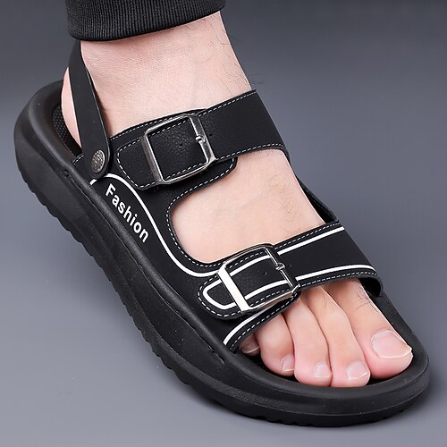 Flache Herren-Sandalen mit Schnallenriemen – trendiges und bequemes Schuhwerk für Freizeit und Urlaub Image