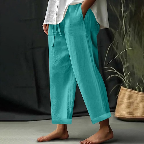 Damen EU- / US-Größe Kunstbaumwollleinen Strandshorts Komfort Volle Länge Natürliche Taille Einfarbig Alltagstauglich Dunkelgrün Dunkelbraun Schwarz 3 # Weiß Frühling, Herbst, Winter, Sommer Lässiger Image